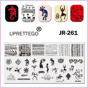 Пластина для друку на нігтях JR-261, Африка, люди, тварини, африканські орнаменти, гори, риби