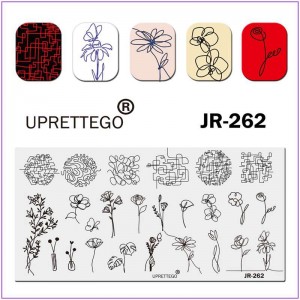 JR-262 Placa de Estampagem de Unhas Linha Curva Labirinto Flores Vaso Flores Delicadas