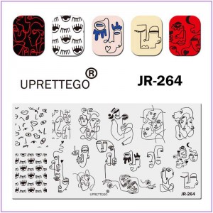 JR-264 Placa de Estampagem de Unhas Estampagem Todos os Olhos Estampagem Face Curva Linhas Silhueta Corações Pequenos