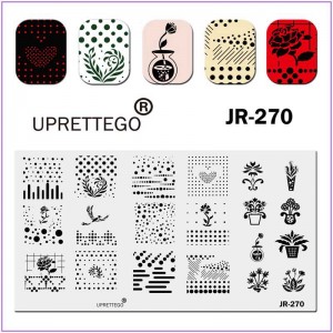 JR-270 Nail Stamping Plate Dots Abstrakte Blumen Home Plant Flower in Vase Heart