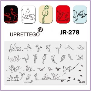  JR-278 Nail Art Stamping Plate Oiseaux Pigeons Cygnes Hirondelles Hibou Flamants Roses