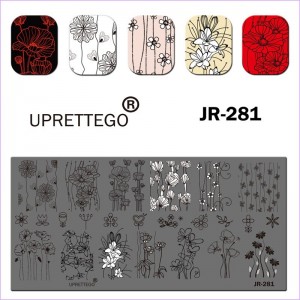 JR-281 Placa de Estampagem de Unhas Flores Delicadas Papoilas Linha Pequena Flores Tulipa Lírio