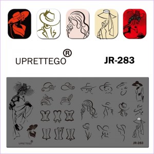 JR-283 Nail Printing Plate Girl Lady Hat Corset Figure Silhouette Original Hats