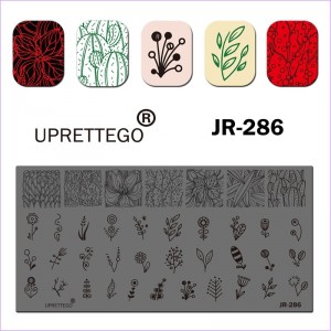 JR-286 Nagelstempelplaat Cactus Delicate bloemen Cirkels Patronen Plantenornamenten