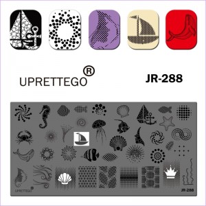 JR-288 Nail Printing Plate Sea Ocean Starfish Dolphin Crab Crayfish Jellyfish Shell Ship Fish