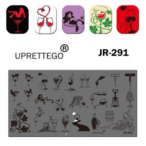 JR-291 Nail Printing Plate Martini Wine Glass Corkscrew Barrel Grape Wine Bottle Sexy Girl