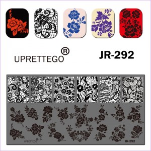 JR-292 Placa de Impressão de Unhas Placa de Estampagem Renda Ornamento Malha Flores Folhas