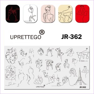 JR-362 Nail Art Drukplaat Wijnglas Eiffeltoren Vlinders Silhouet Gezicht Figuur Liefhebbers