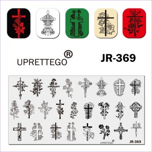 Пластина для друку на нігтях JR-369, стемпінг пластина, хрест, хрест з квітами, хрестик, оригінальні хрести