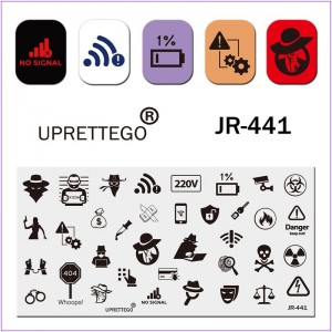 JR-441 Nail Printing Plate Man Money Znaki drogowe Ogień Czaszka Ładowanie Kajdanek Ręce