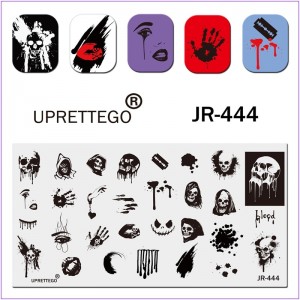 Пластина для друку на нігтях JR-444, череп, кров, сльози, рука, лезо, пластина для стемпінгу