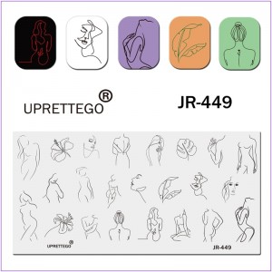 JR-449 Placa de Estampagem de Unhas Placa de Estampagem de Garota Silhueta Rosto Sexy Poses Folhas Flor