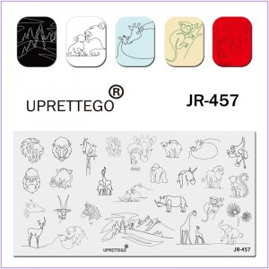 Пластина для друку на нігтях JR-457, африканські тварини, лев, носоріг, мавпа, слон, жираф, гори, природа