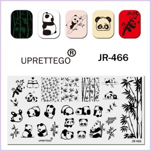 JR-466 Nagelstempelplaat Panda Bamboo Leaves Nagelstempelplaat