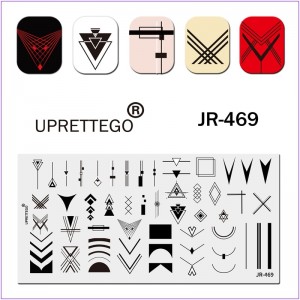 JR-469 Placa de impressão de unhas Geometria Triângulos Meio círculo Pontos Quadrados Linhas Estampagem de unhas