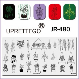 Пластина для друку на нігтях JR-480, стемпінг пластина, кімнатні рослини, вазон, кактус, кучеряві рослини, листя