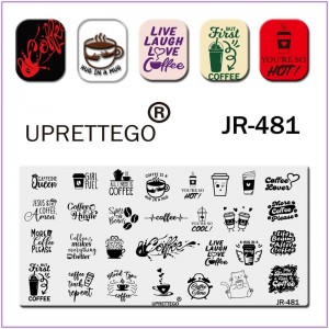 JR-481 placa de impresión de uñas café gato taza cardiograma reloj despertador alas estampado de uñas