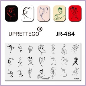 Пластина для друку на нігтях JR-484, танець, дівчина, пара, силует дівчини, музика, стемпінг на нігтях