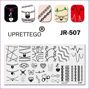 JR-507 Nail Drukplaat Slot Hart Ketting Liefde Handboeien Infinity Teken Papegaai Stempelplaat