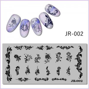 Placa para estampar en uñas JR-002, monogramas, estampados, tatuajes, flores