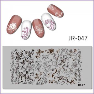 Пластина для друку на нігтях JR-047, вензелі, візерунки, квіточки, листочки, завитки, крапки