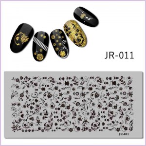 Пластина для печати на ногтях JR-011, вензеля, цветы, листья, узоры