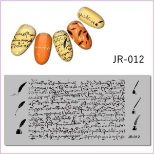 Пластина для печати на ногтях JR-012, перо, почерк, оригинальный шрифт, ручка, письмо