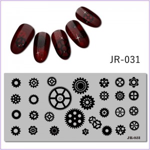 Пластина для печати на ногтях JR-031, колесо, звездочки, круг, геометрия 