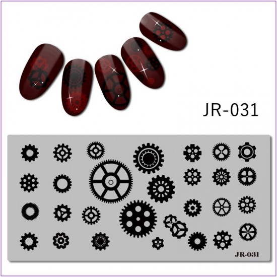 Пластина для печати на ногтях JR-031, колесо, звездочки, круг, геометрия