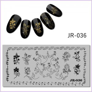 Пластина для друку на нігтях JR-036, візерунки, квіти, вензелі, листя