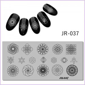 JR-037 Placa de impressão de unhas Geometria Círculos Mandala Padrão Cubo Quadrado