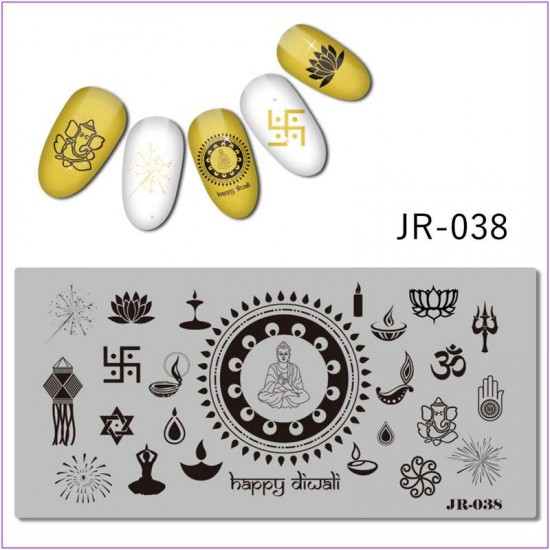 Пластина для печати на ногтях JR-038, йога, рука, капля, йог, свеча, слон, кувшинка