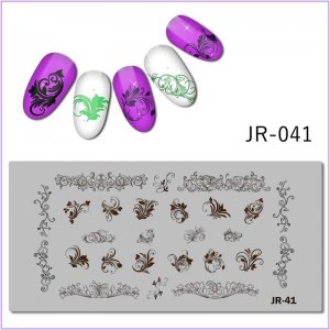 JR-041 Placa de impressão de unhas com padrão de redemoinhos de monograma