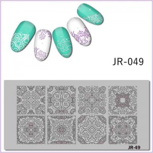 Пластина для друку на нігтях JR-049, оригінальні малюнки, вензелі, візерунки, орнамент, квадрат, листя