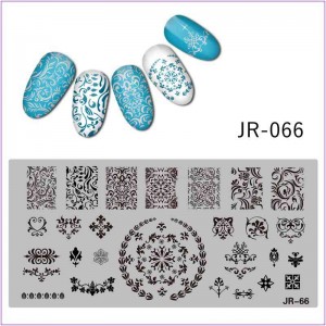 Пластина для друку на нігтях JR-066, орнамент, вензеля, візерунок, дрібне листя, квіточки, завитки