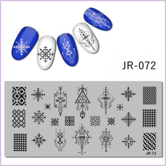 JR-072 Nail Printing Plate Embroidery Triangles Squares Ornament Pattern Arrow Dot