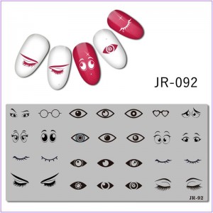 Пластина для друку на нігтях JR-092, очей, вії, брови, окуляри, веселі мордочки