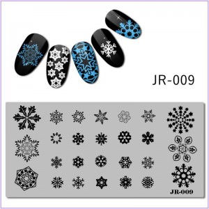 Пластина для печати на ногтях JR-009, снежинки, снег, новый год, зима