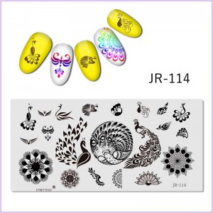 Пластина для печати на ногтях JR-114, пластина для стемпинга, павлин, корона, перья, хвост павлина