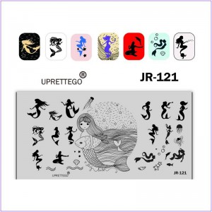Пластина для друку на нігтях JR-121, стемпінг пластина, русалка, медуза, дельфін, риба, море, черепашка