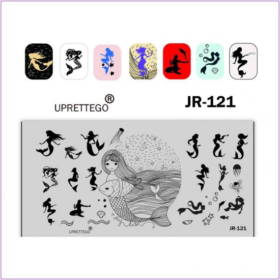 Пластина для печати на ногтях JR-121, стемпинг пластина, русалка, медуза, дельфин, рыба, море, ракушка
