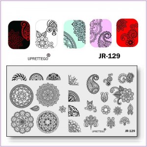 Пластина для друку на нігтях JR-129, стемпінг пластини, мереживо, оригінальні малюнки, візерунок, квіти, листя
