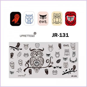JR-131 Placa de estampado de uñas Rama de búho Hojas de árbol Placa de estampado de uñas