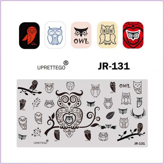 Пластина для печати на ногтях JR-131, стемпинг на ногтях, сова, ветка, дерево, листья
