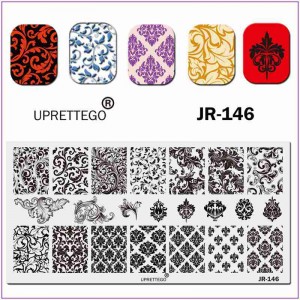 JR-146 Placa de impresión de uñas Estampado de patrones de monograma de uñas Rizos