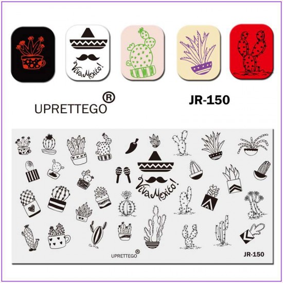 JR-150 Nail Stamping Plate Nail Stamping Cactus Hat Moustache Pepper Cup Houseplant-3142-uprettego-estampillage