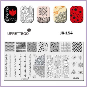 Пластина для печати на ногтях JR-154, печать на ногтях, узор, орнамент, вензеля, цветы, листочки, кружево, геометрия, точки