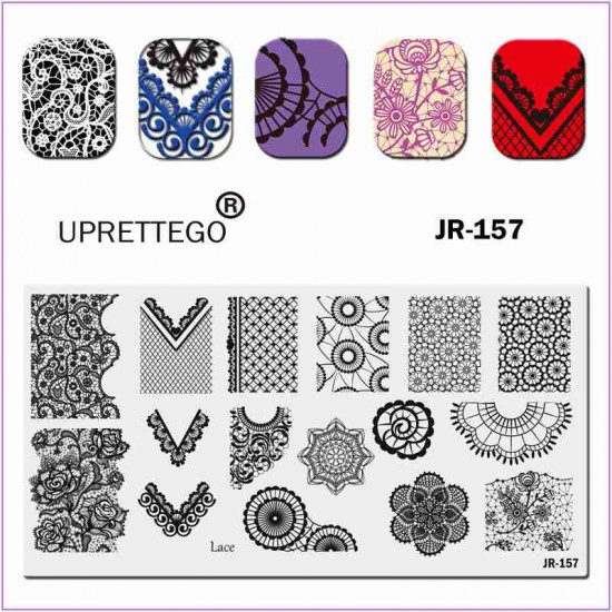 Пластина для печати на ногтях JR-157, стемпинг на ногтях, кружево, сетка, цветы