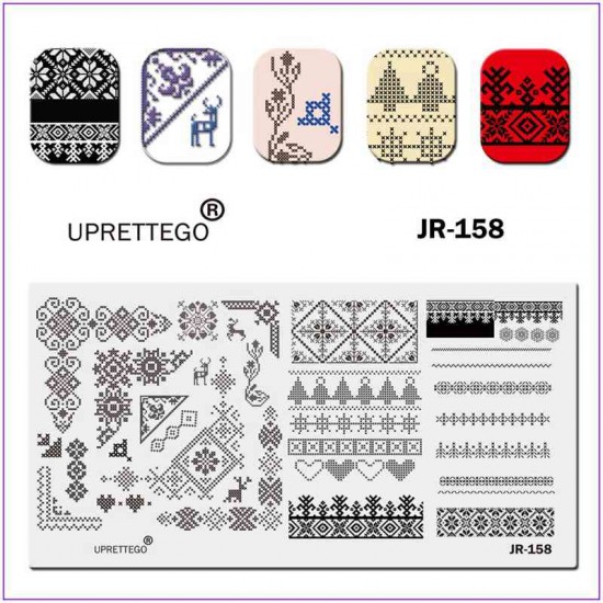 JR-0158 Nail Art Drukplaat Borduurwerk Ornament Herten Hart Kerstboom Sneeuwvlok Bloemen