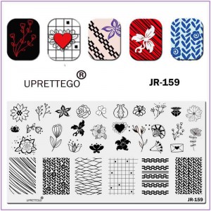 JR-159 Placa de impresión de uñas Flores Corazón Letra Líneas de tejer Puntos